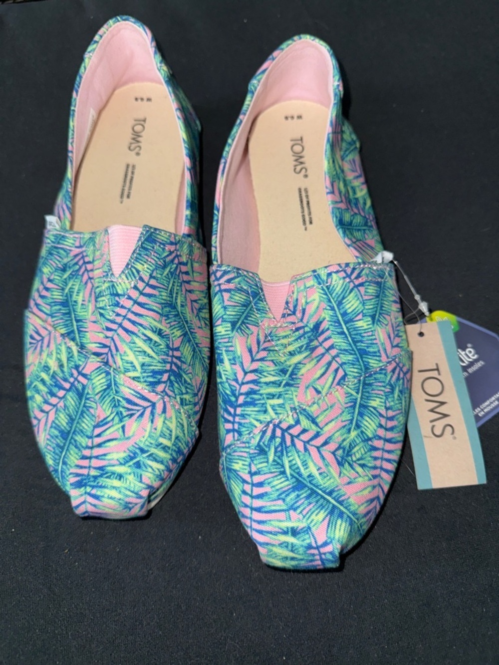 TOMS Tropical Leaf Print Pink & Green Alpargata Flats summer, flats, colorful